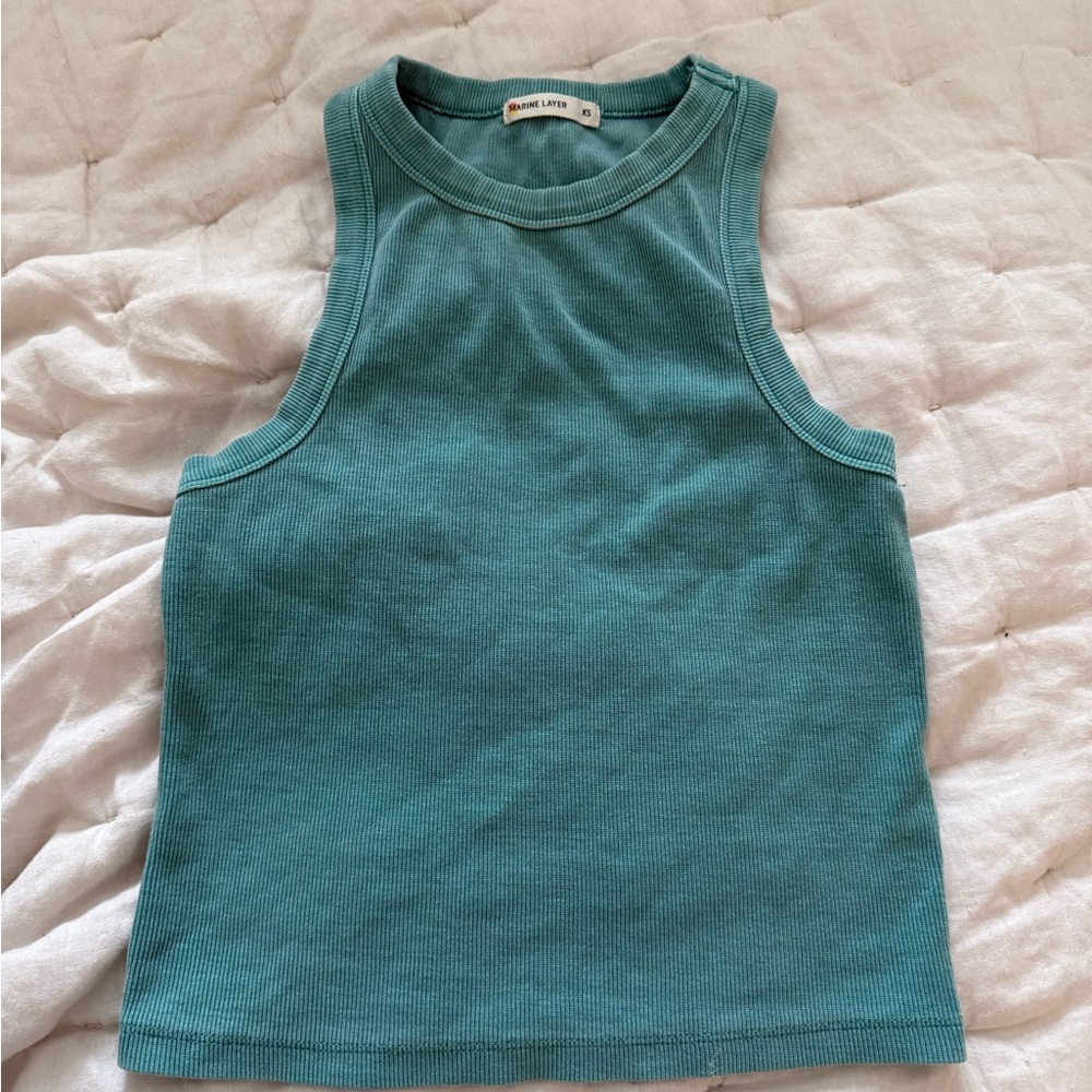 Marine Layer XS Teal Lexi Rib High Neck Tank